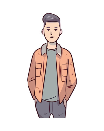 Smiling young adult males in fashionable jacketsのイラスト素材