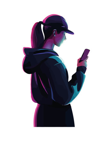 young woman using smartphone characterのイラスト素材