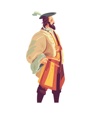 renaissance man wearing hat with featherのイラスト素材