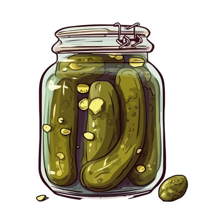 Fresh pickled vegetables in organic vinegar jarのイラスト素材