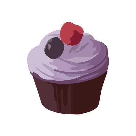 Hand drawn cupcake illustration with chocolate icing
