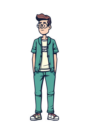 Cute boy in fashionable jeans standing and smiling