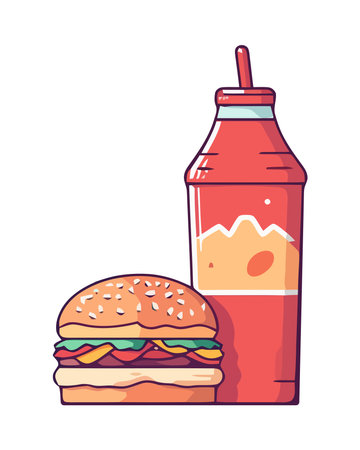 Gourmet burger meal with refreshing drinkのイラスト素材