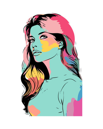 Cute fashion model woman, abstract styleのイラスト素材
