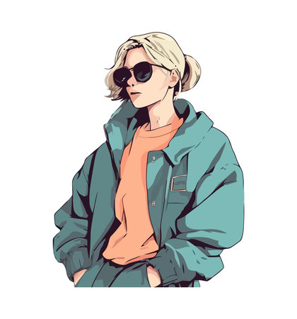 Fashionable woman looking at cameraのイラスト素材