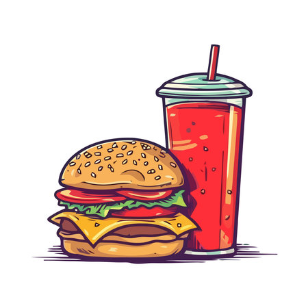 Gourmet burger meal with soda cupのイラスト素材