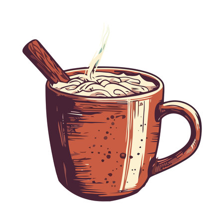 Gourmet coffee mug with steam and decorationのイラスト素材