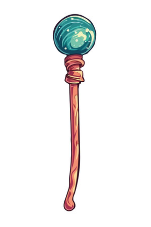 An old fashioned cartoon of an antique wooden magic wandのイラスト素材
