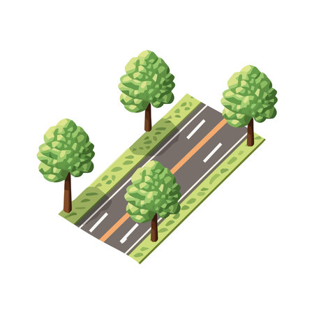 traffic road with trees on white backgroundのイラスト素材