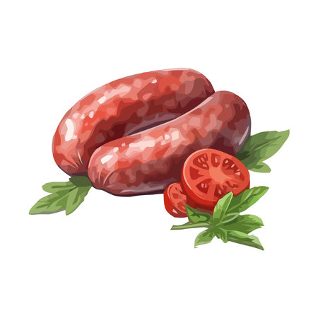 Grilled pork and beef with fresh tomatoのイラスト素材