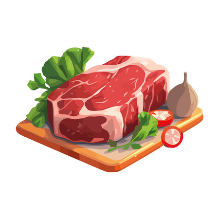 Fresh pork steak, served with healthy vegetablesのイラスト素材