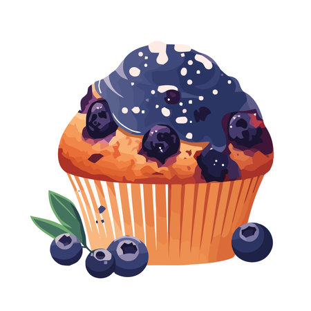 Sweet blueberry muffin with creamy chocolate icingのイラスト素材