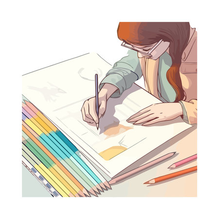 One woman sketching creative ideas on paperのイラスト素材