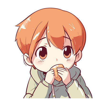Cheerful cute boy eating food