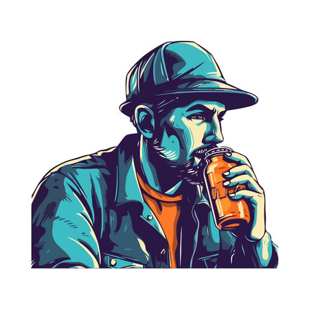 young man having a canned drink isolatedのイラスト素材