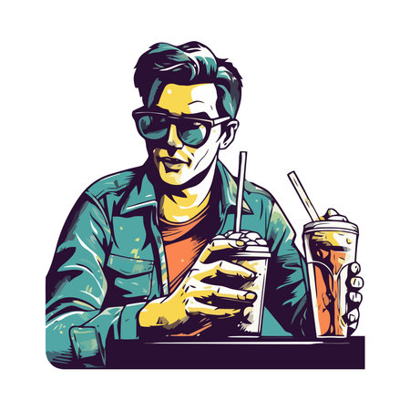 One person drinking cocktail at bar establishmentのイラスト素材