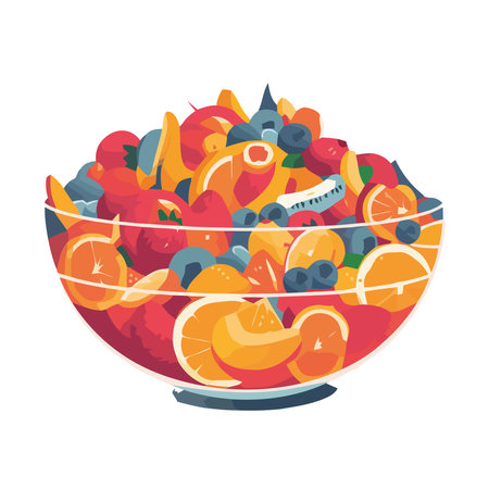 Fresh fruit bowl, healthy meal, white backdropのイラスト素材