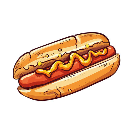 Grilled hot dog on bun, with ketchupのイラスト素材