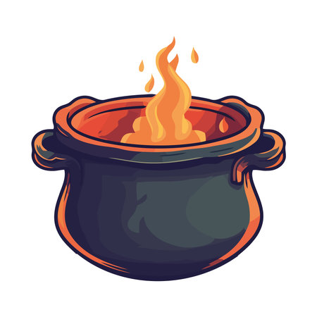 Halloween cauldron boils spooky potion, flame ignitesのイラスト素材
