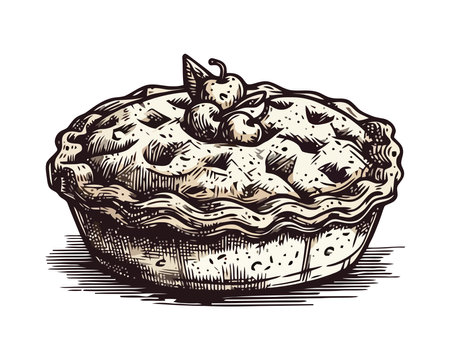 Sweet dessert sketch cake, dessert with fruit iconのイラスト素材