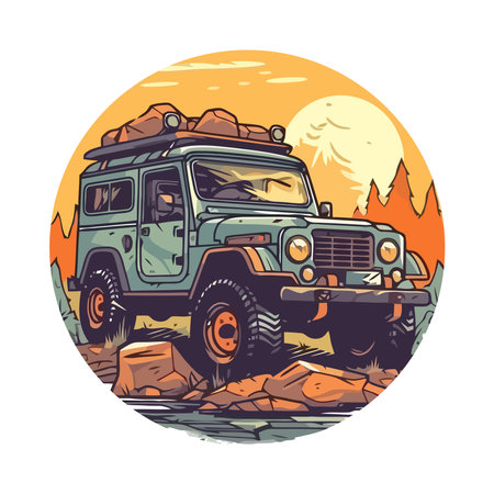 Off road adventure truck speeds through forest dirtのイラスト素材