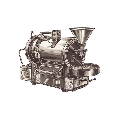 Antique machinery brews gourmet cappuccino in factoryのイラスト素材