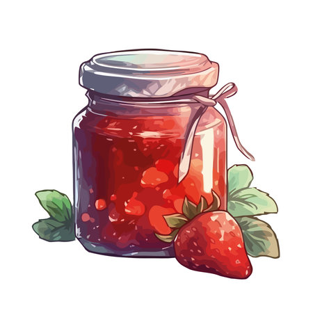 Hand-drawn strawberry preserves in a glass jarのイラスト素材