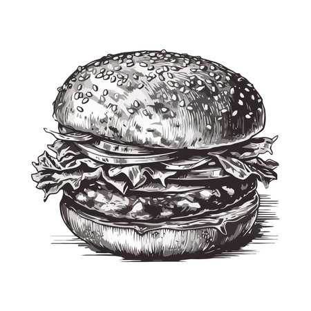 Grilled beef burger on sesame seed bunのイラスト素材