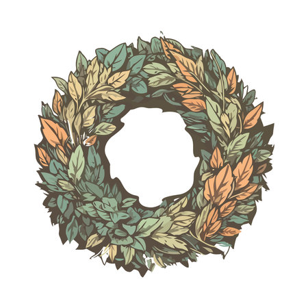 Organic wreath design with green foliage and flowersのイラスト素材