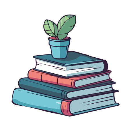 A stack of books with plant symbolizes knowledge and learningのイラスト素材
