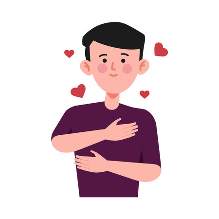 hug day illustration with man hugging himselfのイラスト素材