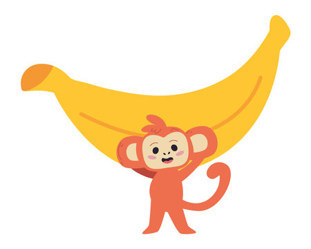 cute monkey holding big bananaのイラスト素材