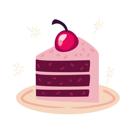 sweet birthday slice cake with fruitのイラスト素材