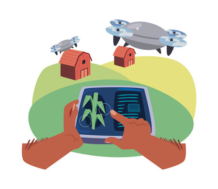 farmer with innovative agricultural technologiesのイラスト素材