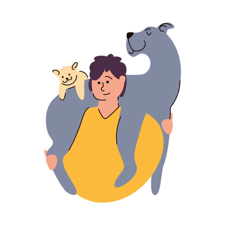 Man Carrying Dog and Cat Iconのイラスト素材