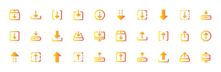 Download Upload Icons Set - File Transfer, Data Exchange Vector Collectionのイラスト素材