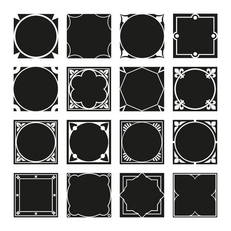 Collection of Square Decorative Border Frames with Solid Filled Background. Ideal for vintage label designs.のイラスト素材
