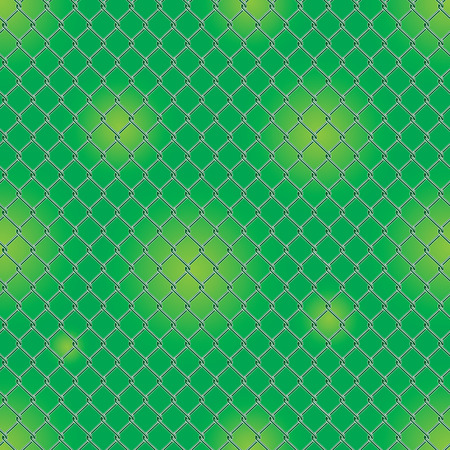 Seamless detailed chain link fence pattern texture with garden background.のイラスト素材