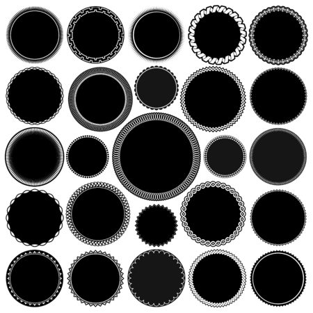 Collection of Round Decorative Border Frames with Solid Filled Background. Ideal for vintage label designs.のイラスト素材