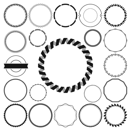 Collection of Round Decorative Border Frames with Clear Background. Ideal for vintage label designs.のイラスト素材
