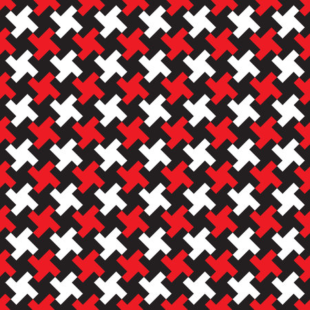 Seamless abstract red and black geometric weave pattern background.