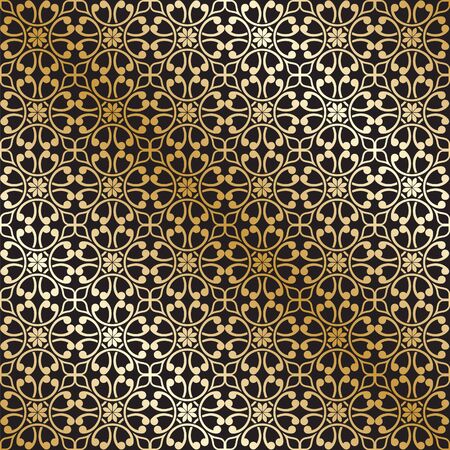 Seamless Vintage Ornamental Pattern in Black and Goldのイラスト素材