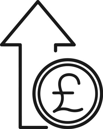 Black line Financial growth and coin icon isolated on white background. Increasing revenue. Vector Illustrationのイラスト素材