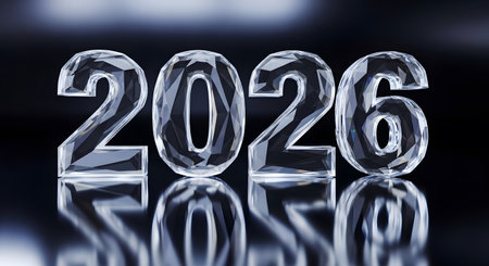 Happy New Year 2016 concept. 3D illustration of crystal numbers 2016の素材