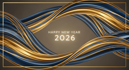 Happy New Year 2020 greeting card with golden abstract wavy background. Vector illustrationの素材