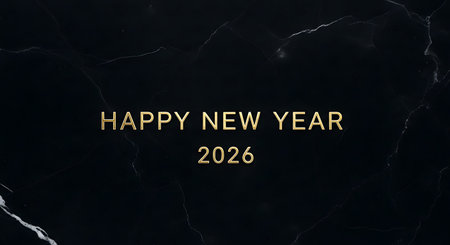 Happy New Year 2020 text on black marble background. Vector illustration.の素材