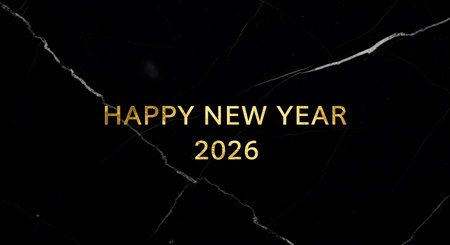 Happy New Year 2020 text on black marble background. Happy New Year 2020 concept.の素材
