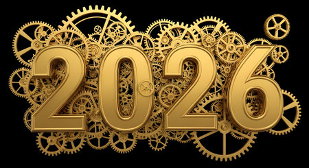 Happy New Year 2016. Greeting card. Golden numbers on black backgroundの素材