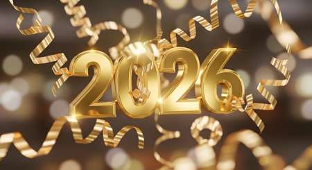 Happy New Year 2016. Gold numbers on bokeh background.の素材