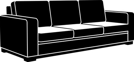 Sofa in black on a white background. Vector illustration.のイラスト素材